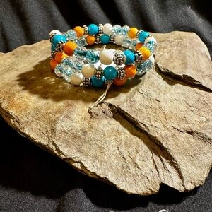 Elegant Turquoise and Orange Beaded Wrap Bracelet